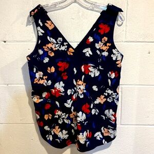 Banana Republic sleeveless top navy blue red floral